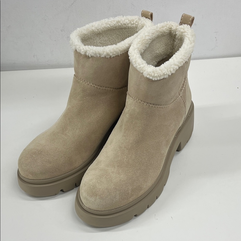New Steve Madden Hatcher Bootie Womens Tan Suede Faux Fur Collar Size 9.5